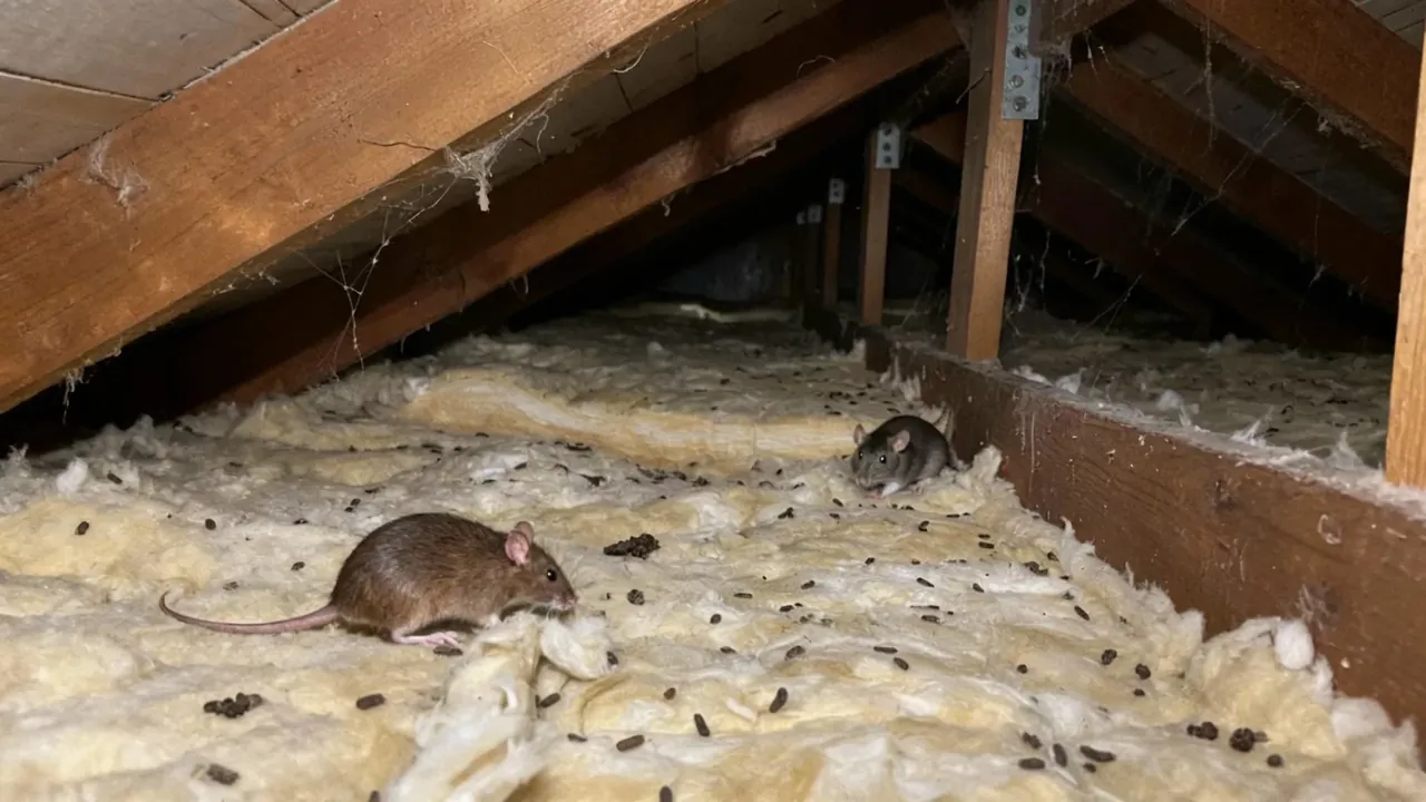 Rats and droppings contaminating loft insulation